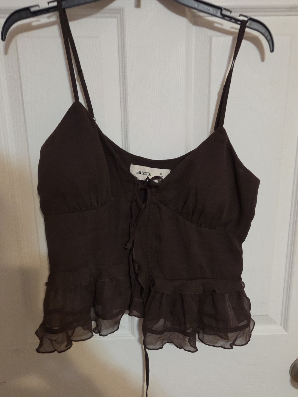 Hollister Dark Brown Ruffle Tie-Front Spaghetti Strap Cami